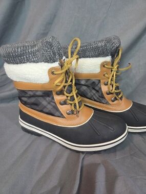 Global Win Black, Tan and Gray Lace-Up Insulated Winter Boots